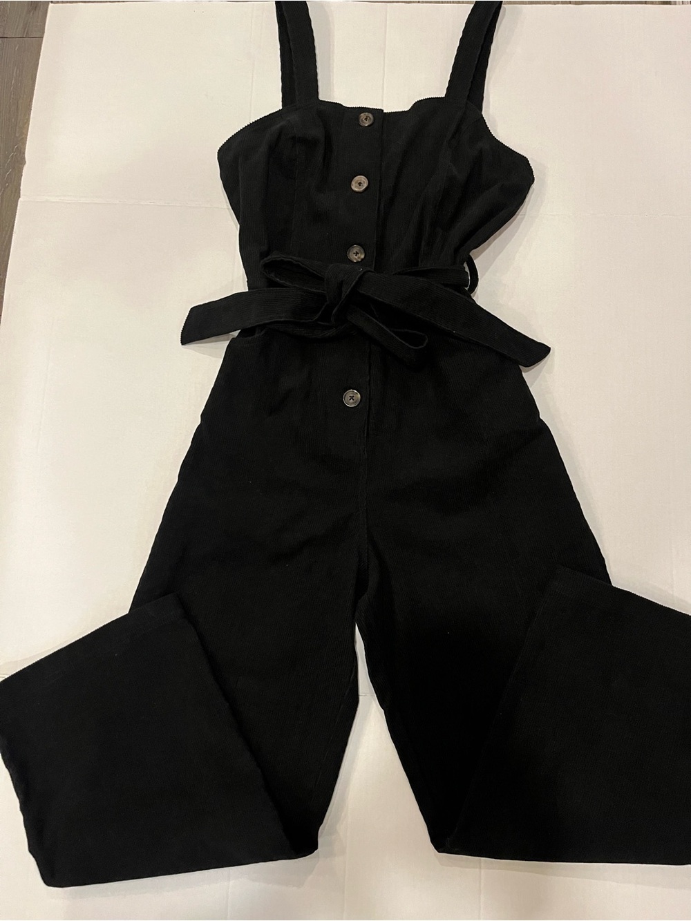 Gaudi' Black Button-Front Belted Wide-Leg  Corduroy Jumpsuit
